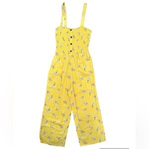 Hollister Yellow with Pink Flower Design Wide-Leg Sleeveless Jumpsuit/Romper